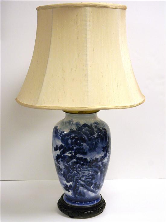 Appraisal: Lamp blue and white Chinese vase with shade attached to