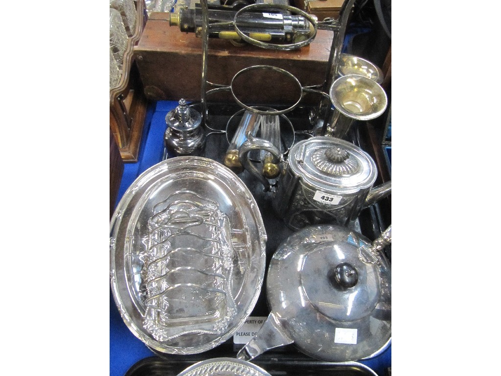 Appraisal: A tray lot of EP - cakestand teapots toastrack etc