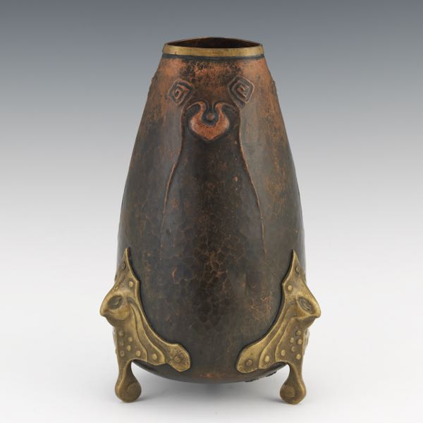 Appraisal: ART NOUVEAU SECESSIONIST COPPER AND BRASS VASE x Hand hammered