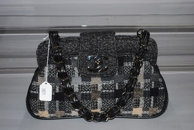 Appraisal: Chanel black gray tan tweed handbag Cert Good condition