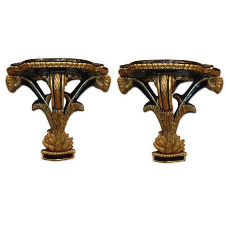 Appraisal: Pair of Neoclassical Style Gilt and Black Painted Brackets Estimate