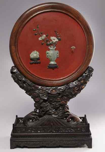 Appraisal: Chinese jade mounted Huanghuali table screen set in a finely