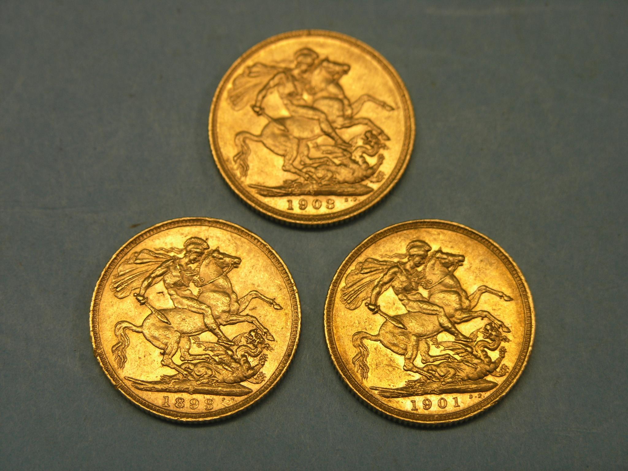 Appraisal: Three gold Sovereigns includes two Sydney mint