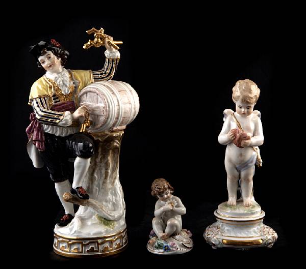 Appraisal: A group of three Meissen porcelain figures depicting a boy