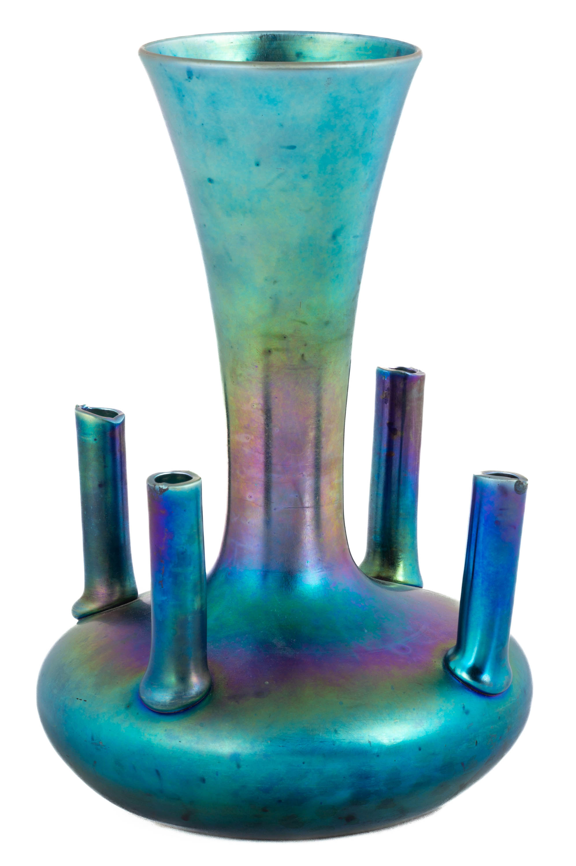 Appraisal: UNUSUAL STEUBEN BLUE AURENE STEMMED VASE Corning NY early th