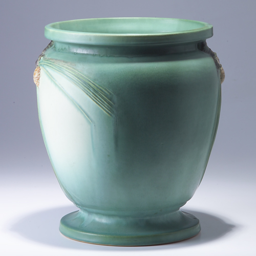 Appraisal: ROSEVILLE Green Pine Cone sand jar - Clay pimple to