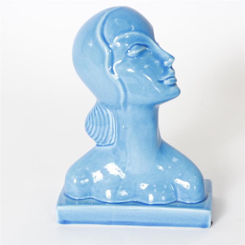 Appraisal: AMACO Art Pottery Deco Female Bust Gloss blue glaze head