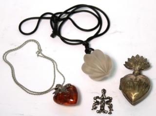 Appraisal: Assorted Pendants Comprising a frosted crystal acorn squash mounted with