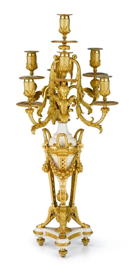 Appraisal: Louis XVI style gilt bronze mounted seven-light candelabrum th century