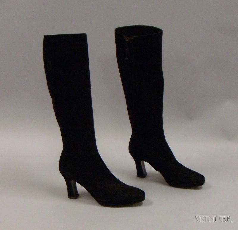 Appraisal: Pair of Salvatore Ferragamo Black Suede Calf Boots s size