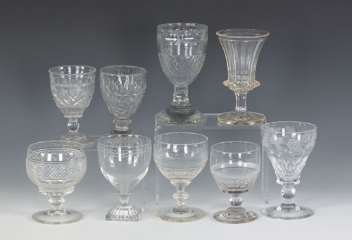 Appraisal: Nine colorless glass goblets rummers early mid th c most