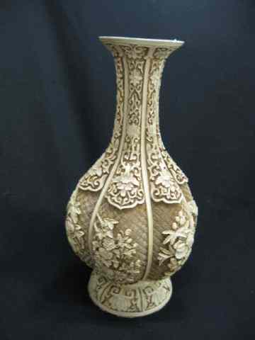 Appraisal: Chinese Carved White Cinnabar Vase floral designs ''