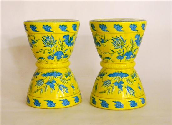 Appraisal: Pair of Minton garden seats moulded turquoise designs over yellow