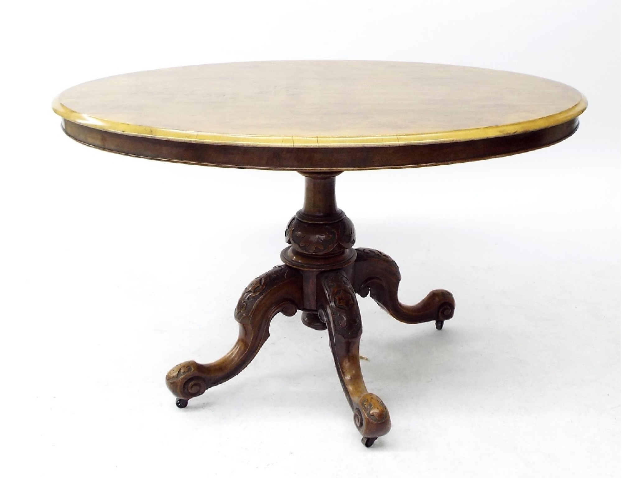 Appraisal: Victorian burr walnut veneered top loo table the oval top