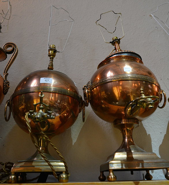 Appraisal: Two copper samovars th Century converted to table lamps