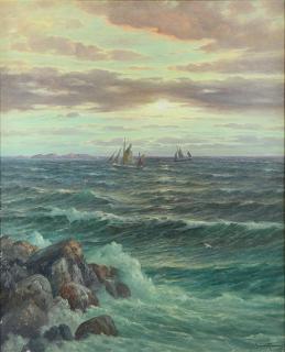 Appraisal: Painting Einer From Einer From Norwegian - Sailboats at Sunset