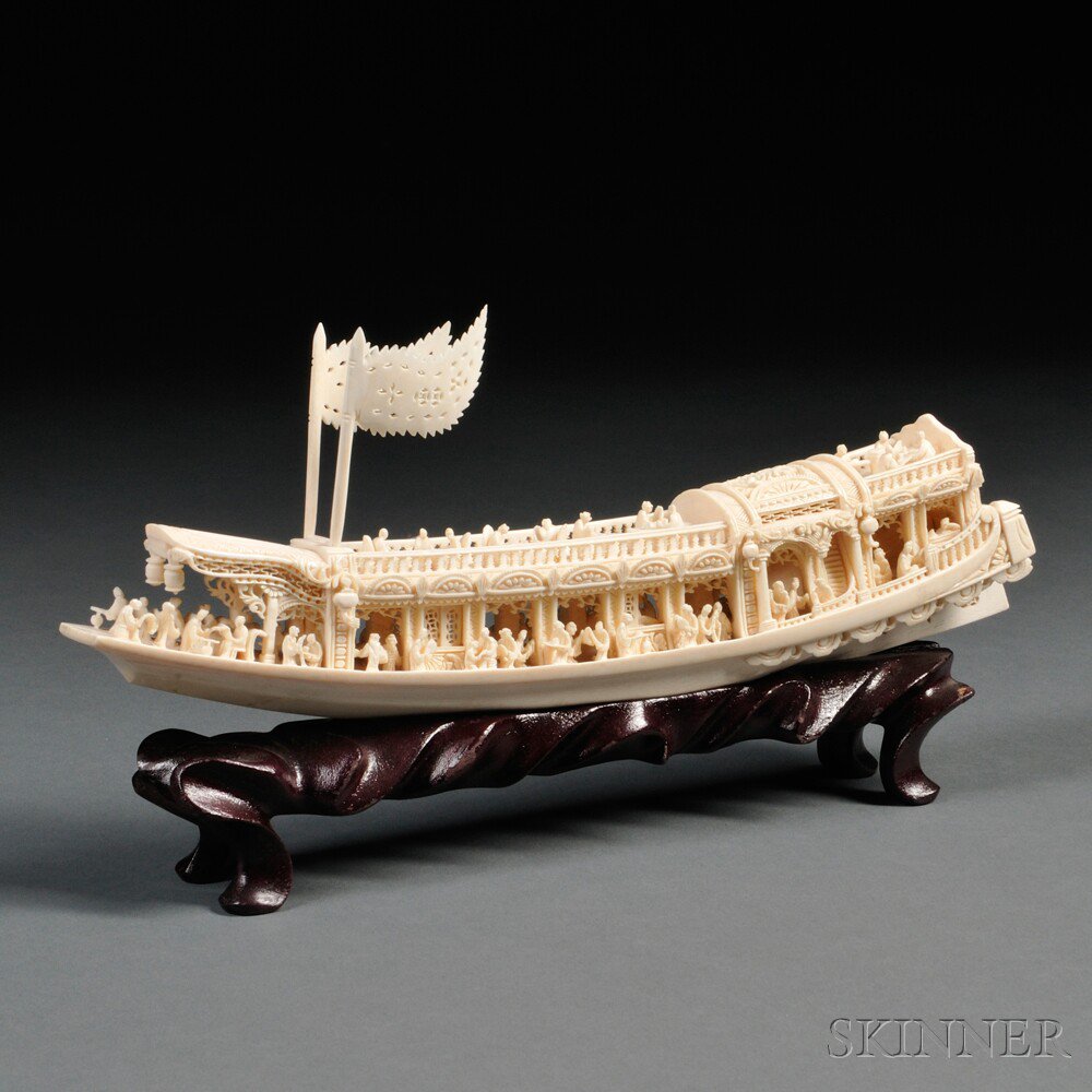 Appraisal: Ivory Carving of a Boat China th century depicting a