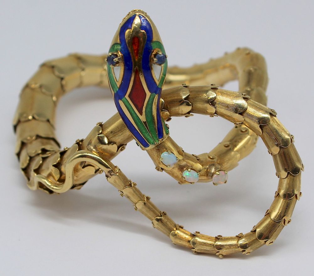 Appraisal: JEWELRY Vintage kt Gold and Enamel Snake Bracelet Vintage articulate