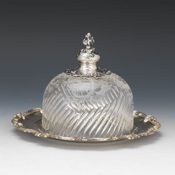 Appraisal: AUSTRO-HUNGARIAN BUTTER DOME x Etched glass dome with silver underplate