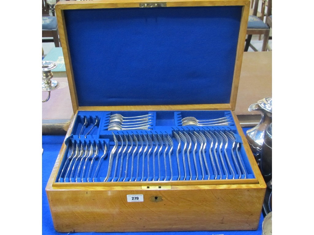 Appraisal: An oak canteen of cutlery contained within three trays