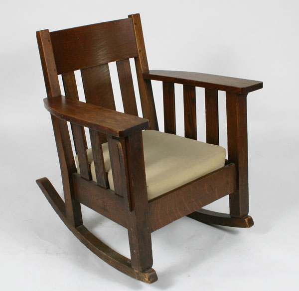 Appraisal: Mission oak rocker quarter sawn oak pinned construction and vertically