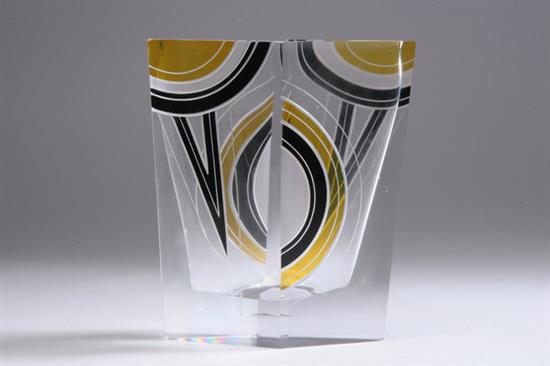 Appraisal: CZECH ART DECO ENAMELLED GLASS VASE Circa s Shaped body