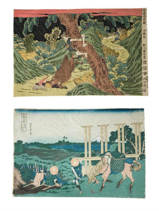 Appraisal: TWO WOODBLOCK PRINTS Japan Chushingura Act V Hunting Wild Boar