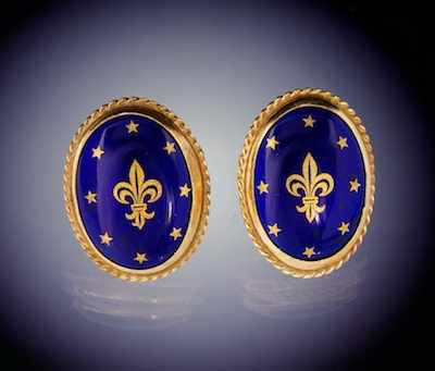 Appraisal: A Pair of Gold and Enamel Fleu de Lys Earrings