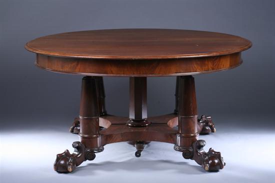 Appraisal: EMPIRE STYLE EXPANDING WALNUT BANQUET TABLE th century with six