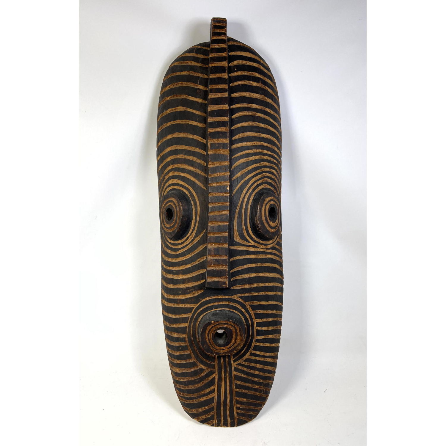 Appraisal: Carved and Painted Wood Tribal Mask Congo Carved striped form