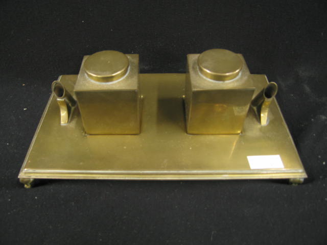 Appraisal: Brass Inkstand double well deco era