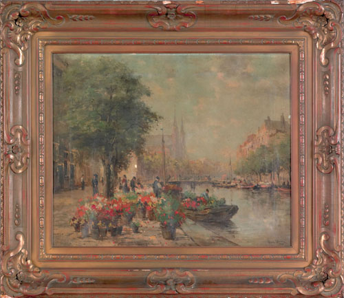 Appraisal: Fine Continental oil on canvas impressionist canal scene th c