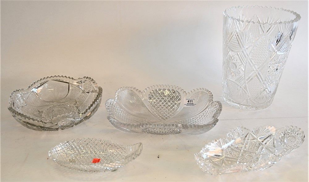 Appraisal: Five Piece Lot of Cut Glass to include a large