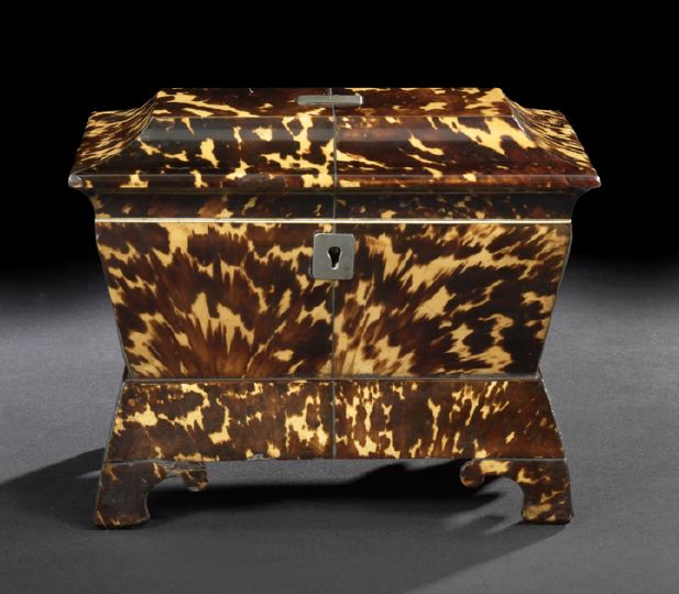 Appraisal: Unusual William IV Richly Figured Tortoiseshell Double-Compartment Tea Caddy second