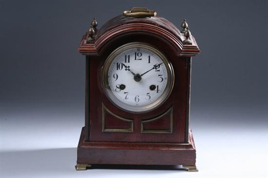 Appraisal: GEORGE III-STYLE MAHOGANY DOME TOP MANTEL CLOCK th century With