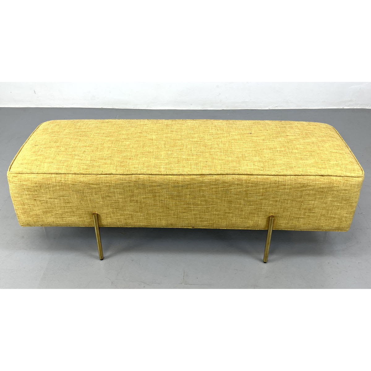 Appraisal: Contemporary Modern Brass Base Bench Gold Upholstery Dimensions H inches