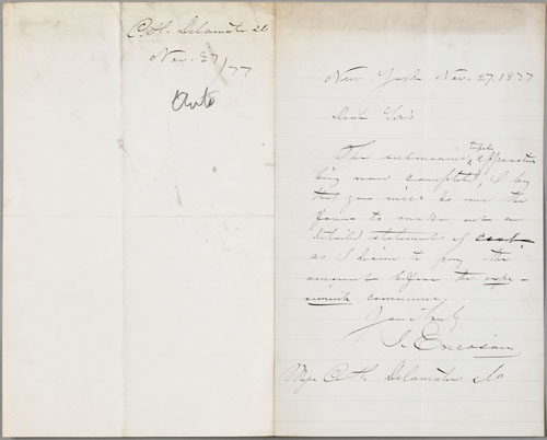 Appraisal: John Ericsson - handwritten and signed letter dated November discussing