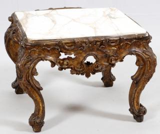 Appraisal: ITALIAN CARVED WALNUT TABLE W MARBLE TOP ITALIAN CARVED WALNUT