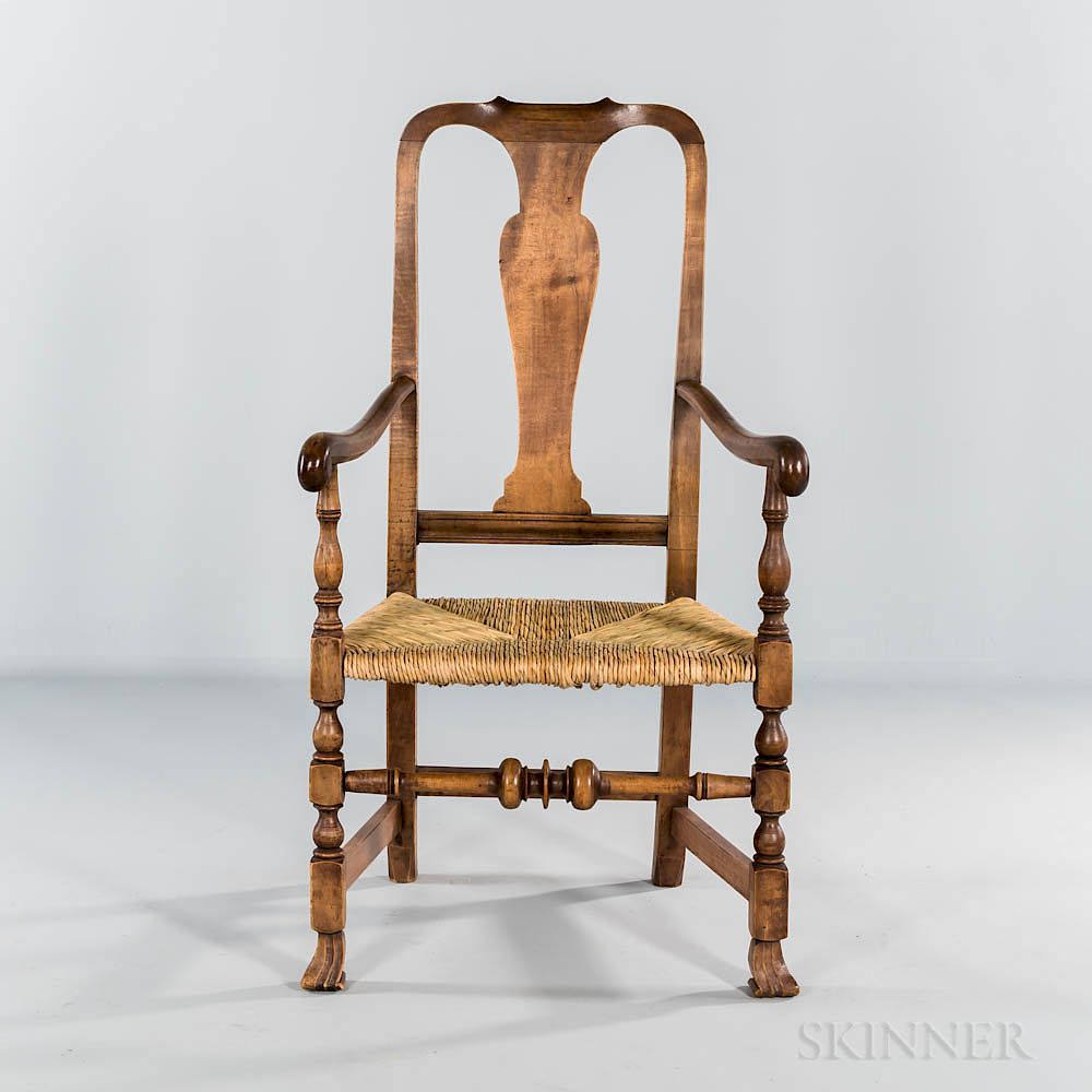 Appraisal: Queen Anne Maple Armchair Queen Anne Maple Armchair Massachusetts c