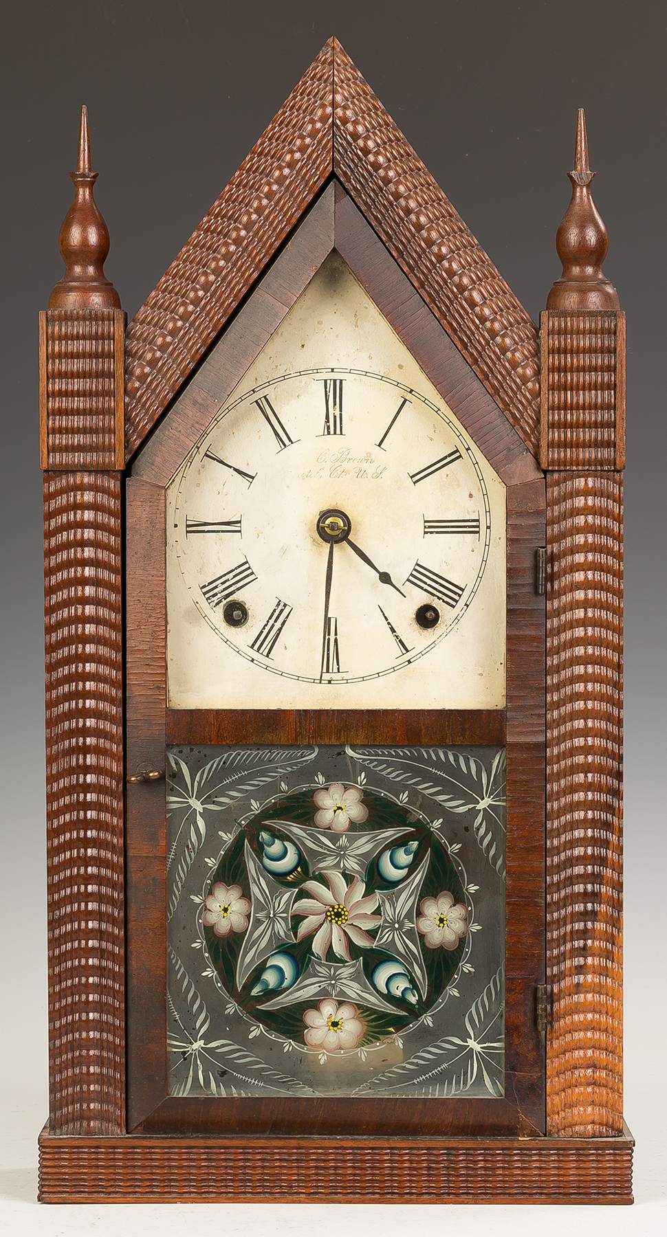 Appraisal: JC Brown Rosewood and Mahogany Ripple Front Steeple Clock Rosewood