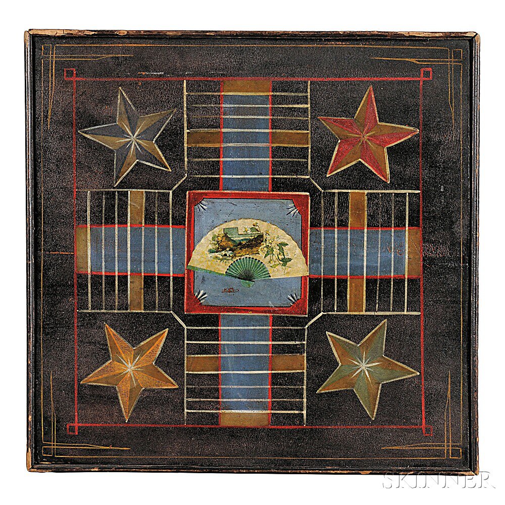 Appraisal: Polychrome Paint-decorated Game Board America late th century painted on