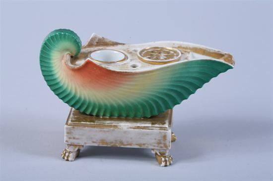 Appraisal: PARIS PORCELAIN NAUTILUS SHELL-FORM STANDISH early th century Raised on