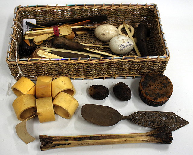 Appraisal: MISCELLANEOUS ANTIQUE IVORY BONE AND WOODEN ITEMS to include napkin