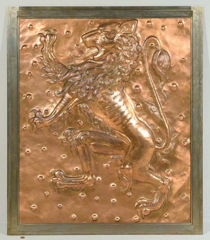 Appraisal: Copper Lion Bas Relief Plaque A large French copper bas