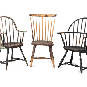 Appraisal: Three Paint Decorated Windsor Chairs th Century and Possibly Earlier