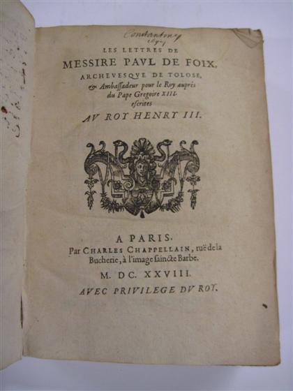 Appraisal: vol Foix Paul de Lettres de Paris Chappellain st ed