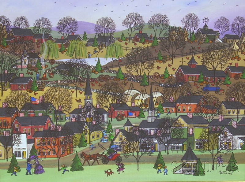 Appraisal: Jo Sickbert American b Country Village in Autumn Signed Jo