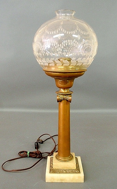 Appraisal: - Brass column-form lamp with marble base signed Cornelius Co