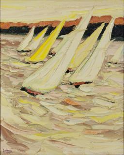 Appraisal: JIM RABBY American th century Sailboats Oil on canvas Signed