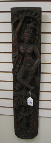 Appraisal: AN EAST INDIAN WOOD TEMPLE CARVING depicting a stylized Vishnu